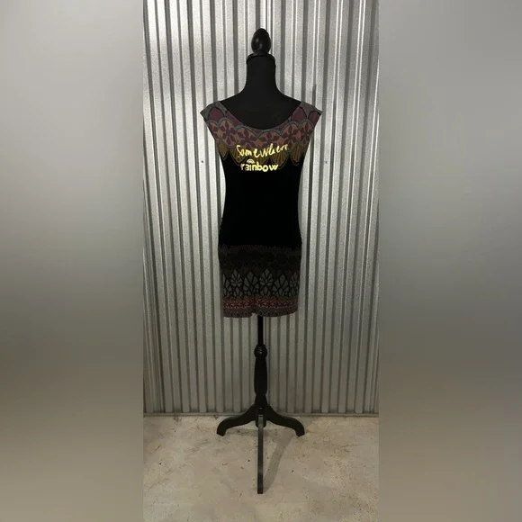 Women’s Desigual Black Multicolor Geometric Viscose Elastane Dress Size Large - Picture 2 of 6